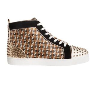 Christian Louboutin Lou Spikes 2  Metallic Jaquard High Top Sneaker Men’s 47 14